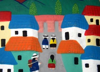 Featured is a photo of Latin American Art, specifically an Ecuadorian Native (and Naive) Folk Art painting.